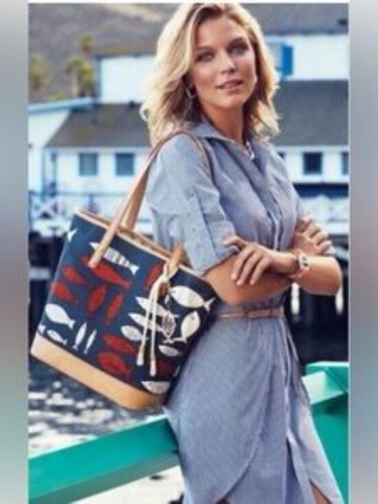 Brighton Handbags - Rare Classic Brighton Vera Neumann Nautical Navy Tote w/ Red & White Fish EUC